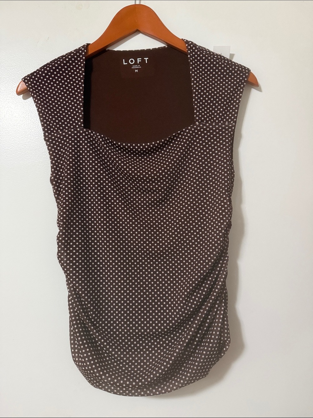 LOFT Brown Polka Dot Sleeveless Cowl Neck Tank
